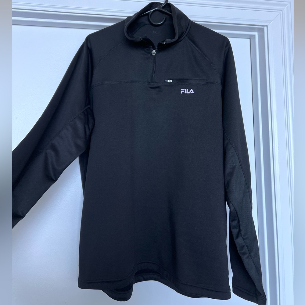 FILA pull over black sweatshirt. Warm (lined) sports pullover shirt.